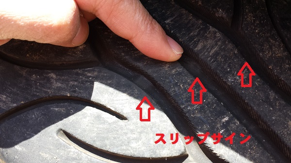 タイヤの溝の盛り上がった部分がスリップサイン