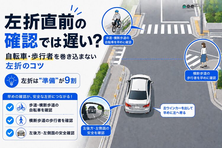 左折直前に確認しても遅い？自転車・歩行者を巻き込まないための左折のコツ