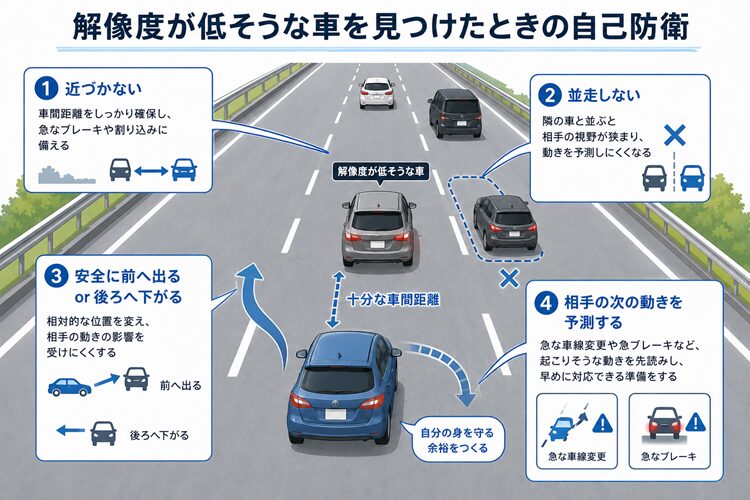 運転の解像度が低そうな車を見つけた時の自己防衛